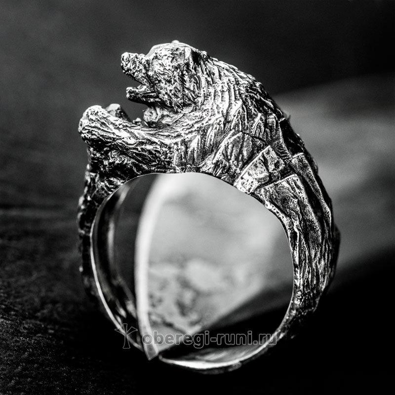 серебряное кольцо медведь