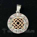 Оберег Звезда Лады Богородицы с розовыми камнями (из серебра с золотом)